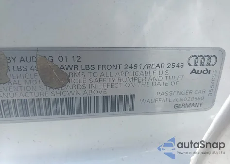 2012 Audi A4 2.0T Premium z USA, uszkodzony, nr VIN WAUFFAFL7CN020590